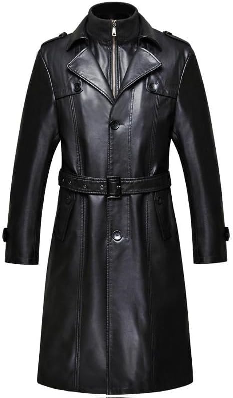 III-Fashions Mens Black Leather Trench Coat – Long Leather